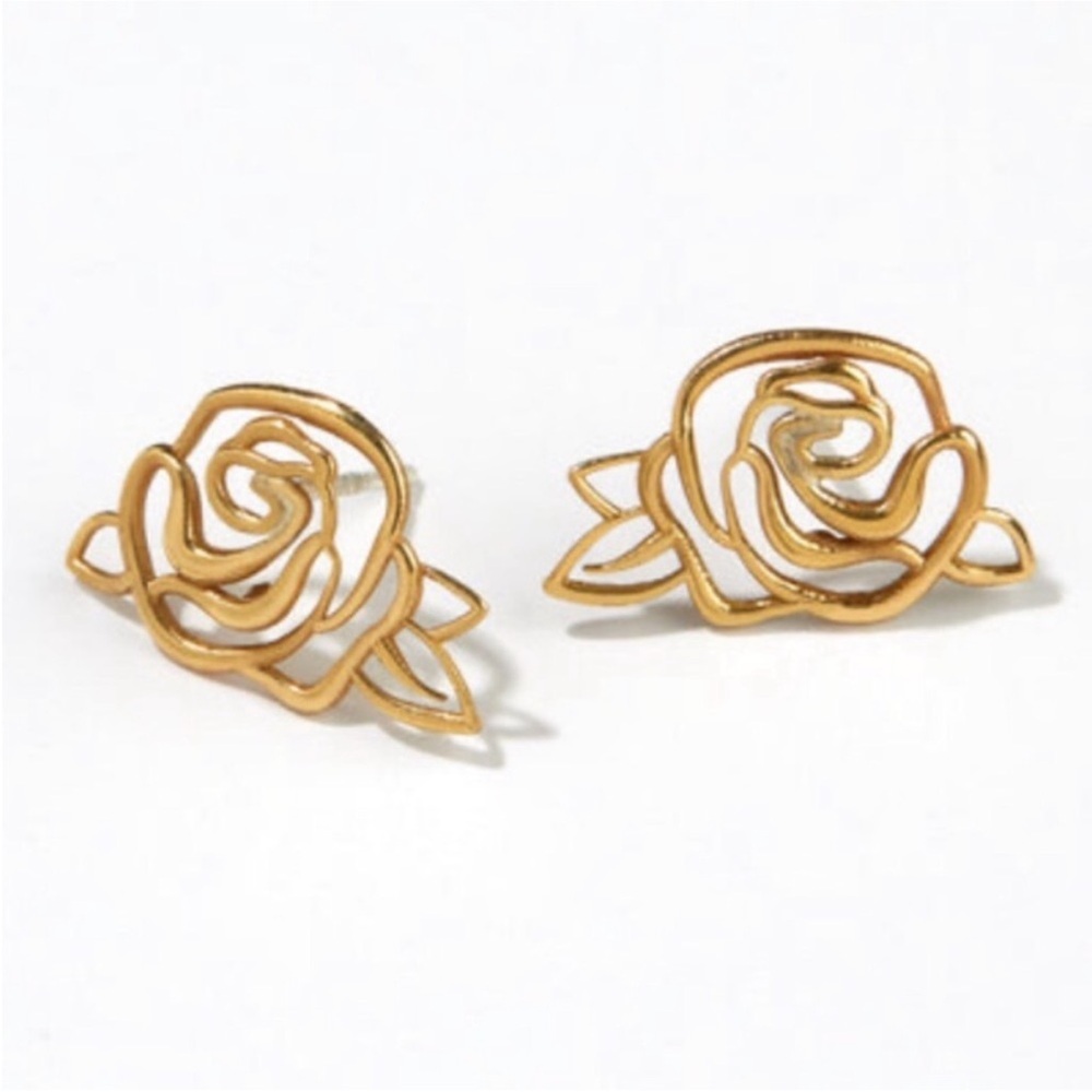 Each Jewels Shoshana Studs Gold Rose Stud Earrings, Approx. 0.5" H x 0.6" L